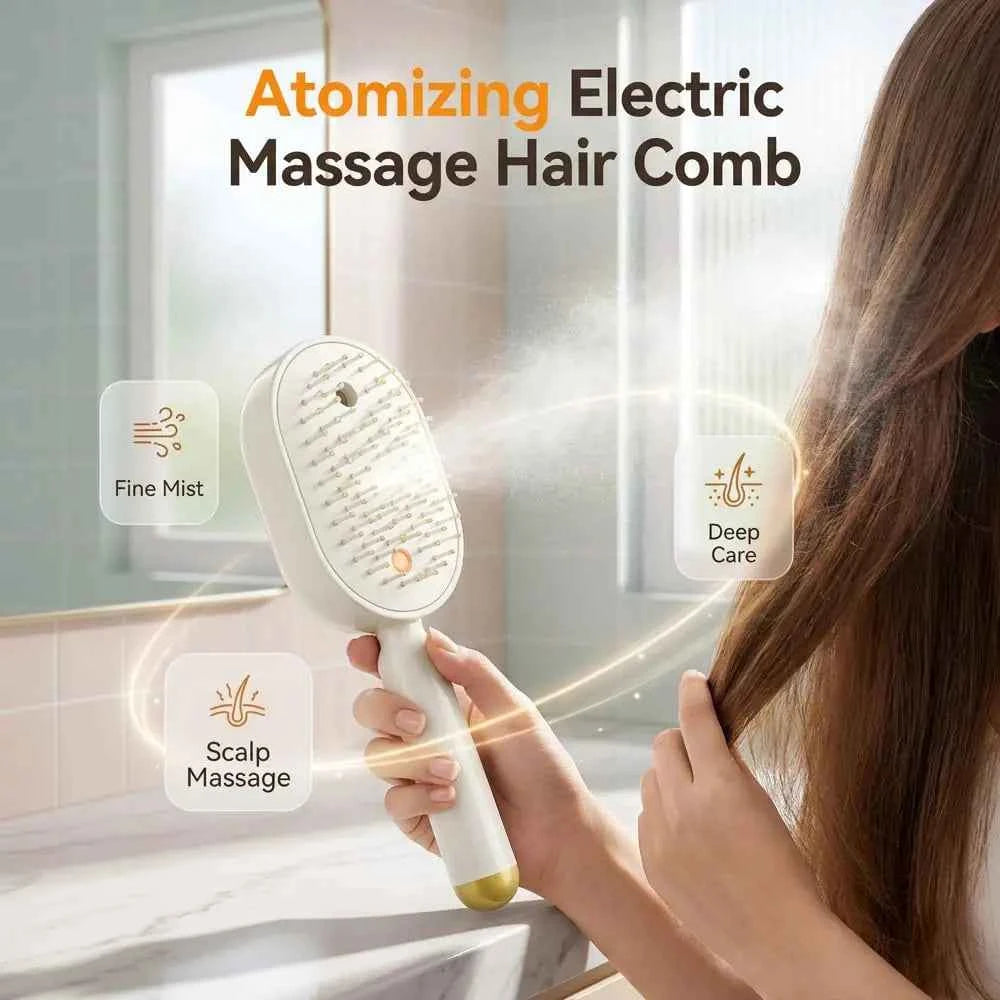 3-in-1 Electric Spray Air Cushion Massage Comb & Hair Brush Misting Hair Brush Anti Frizz Brush Suitable for Frizzy Hair Care, Retractable Mist Spray Device with Scalp Massager for, Hydration for Dryness, for & Travel Use for (No)