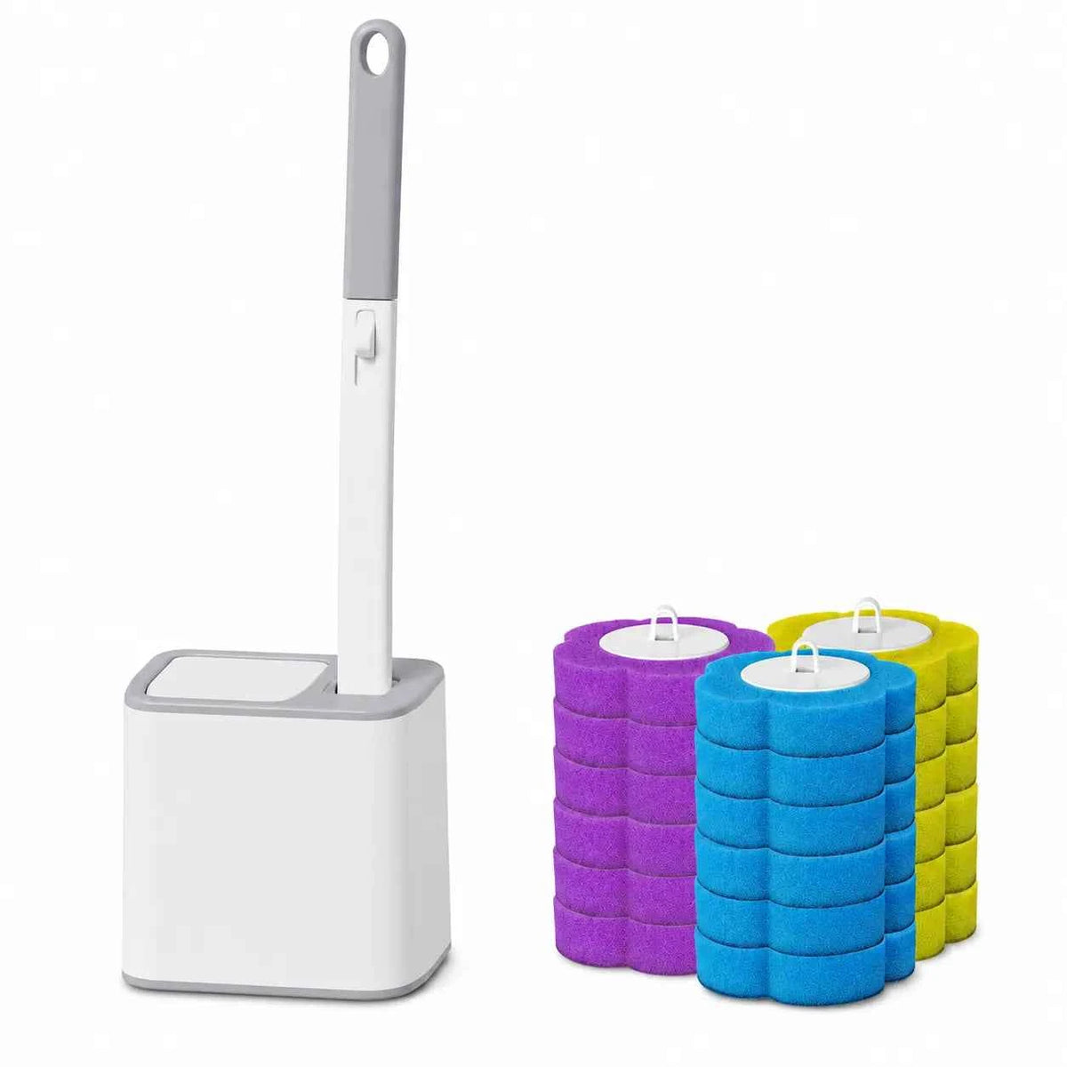 Disposable Toilet Brush Kit Set, 36 Disinfecting Refills with Plastic Bristles, Wall-Mountable Extended Handle, Hygienic Bathroom Cleaning Tool for Household Maintenance (Toilet Brush+36 Refills), Toilet Cleaner