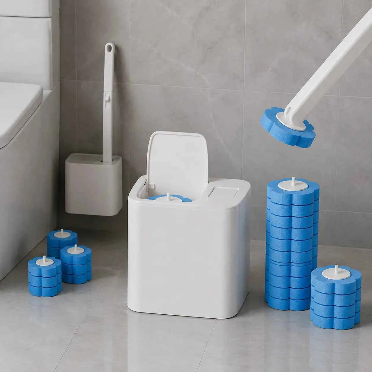 Disposable Toilet Brush Kit Set, 36 Disinfecting Refills with Plastic Bristles, Wall-Mountable Extended Handle, Hygienic Bathroom Cleaning Tool for Household Maintenance (Toilet Brush+36 Refills), Toilet Cleaner