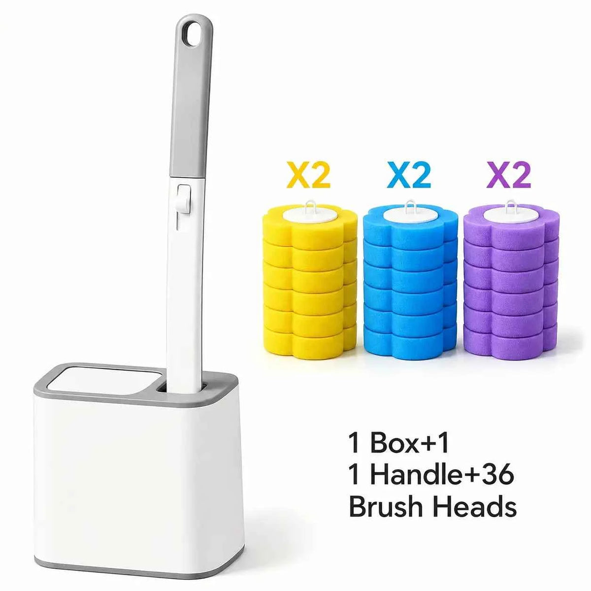 Disposable Toilet Brush Kit Set, 36 Disinfecting Refills with Plastic Bristles, Wall-Mountable Extended Handle, Hygienic Bathroom Cleaning Tool for Household Maintenance (Toilet Brush+36 Refills), Toilet Cleaner