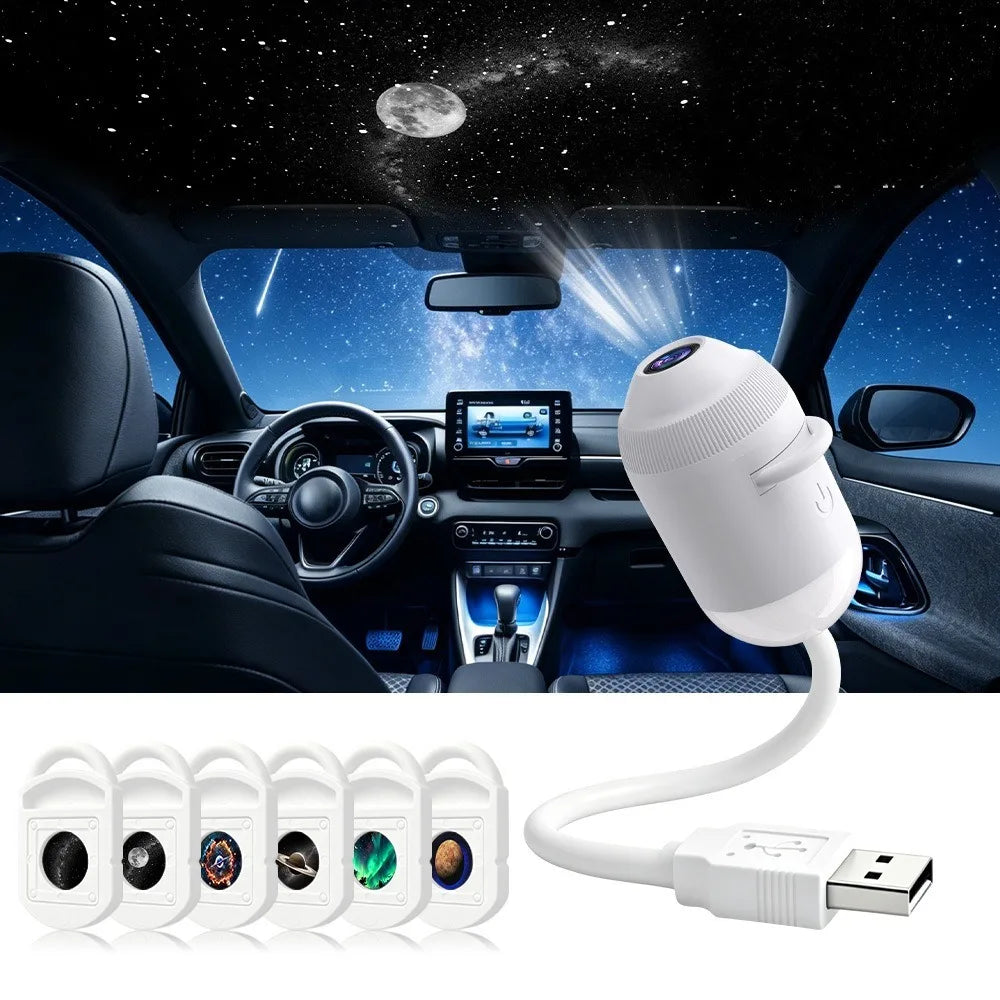  USB Starry Sky Projector Night Light 2 in 1 Galaxy Star Projector Lamp with HD Slides Portable for Bedroom Car Ceiling Decor - Color: 6PCS-1SET
