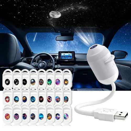  USB Starry Sky Projector Night Light 2 in 1 Galaxy Star Projector Lamp with HD Slides Portable for Bedroom Car Ceiling Decor - Color: 24PCS-1SET