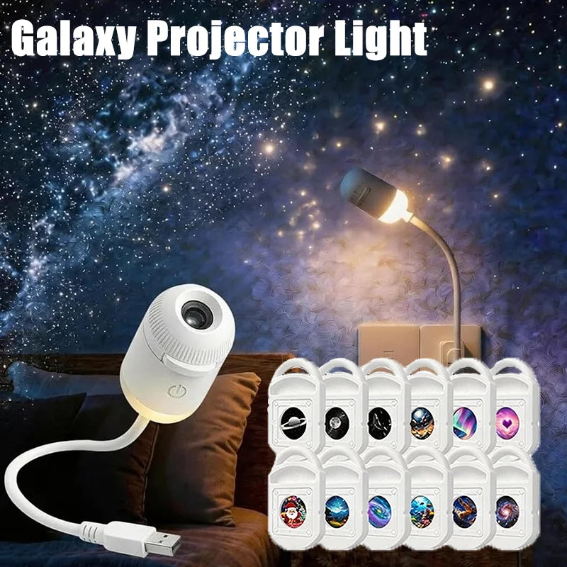  USB Starry Sky Projector Night Light 2 in 1 Galaxy Star Projector Lamp with HD Slides Portable for Bedroom Car Ceiling Decor