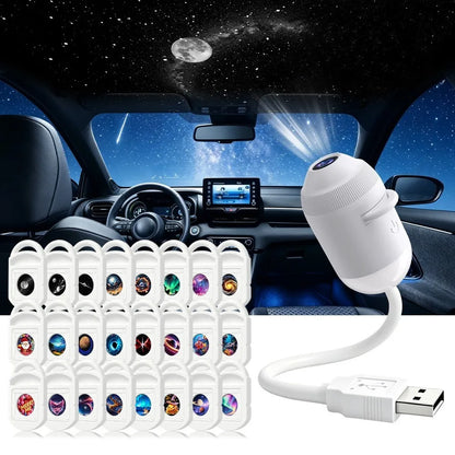  USB Starry Sky Projector Night Light 2 in 1 Galaxy Star Projector Lamp with HD Slides Portable for Bedroom Car Ceiling Decor - Color: 24PCS-1SET